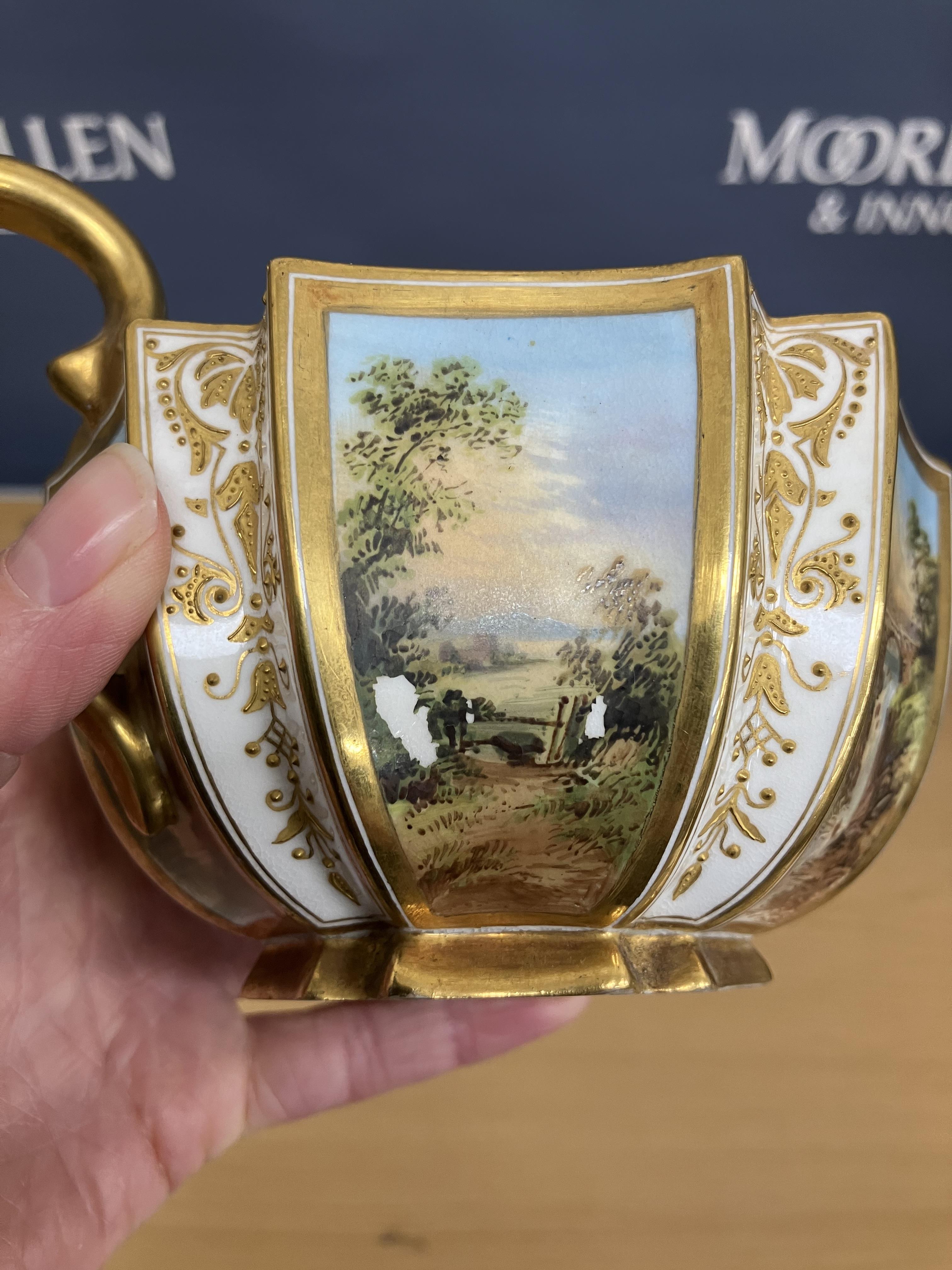 A pair of Coalport hexagonal two-handled bowls, each panel decorated with a landscape scene 10. - Image 6 of 46
