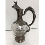 A Continental silver and cut-glass claret jug,