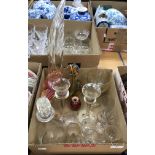 Three boxes of glassware to include various Stuart Crystal wine glasses etc,