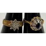 An 18-carat gold and diamond set ring with textured shoulders,