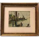 20TH CENTURY ENGLISH SCHOOL "Harbour scene with figures with dinghy" watercolour,