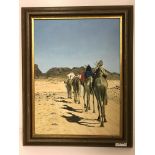 A R LUYKEN "Camel train", oil on board, unsigned, signed and titled indistinctly verso, 41 cm x 30.