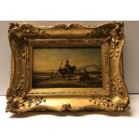 19TH CENTURY CONTINENTAL SCHOOL "Study of a couple riding in mountainous landscape with shepherd,