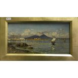 GIUSEPPI CARELLI (1858-1920) "Italian coastal landscape with Versuvius in background", oil on panel,