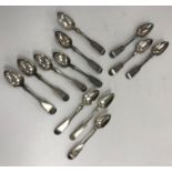 A set of nine 19th Century Russian silver "Fiddle" pattern teaspoons,