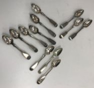 A set of nine 19th Century Russian silver "Fiddle" pattern teaspoons,