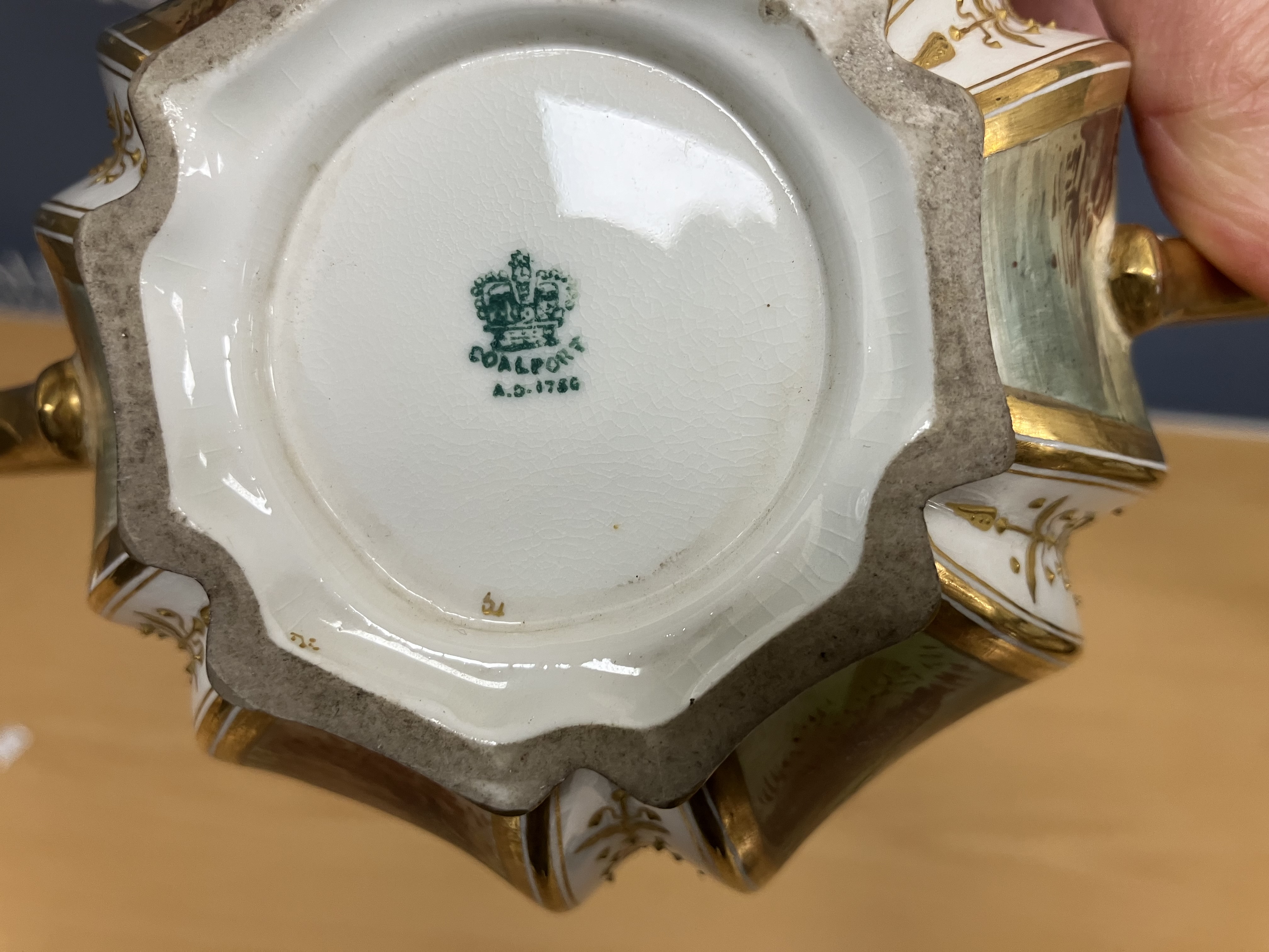 A pair of Coalport hexagonal two-handled bowls, each panel decorated with a landscape scene 10. - Image 3 of 46