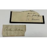 A loose signature of Arthur Sullivan and another scrap of a letter inscribed “…my dear sir,