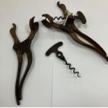 Two Lund Patent lever corkscrews with coppered main bodies,