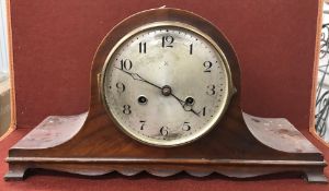 A circa 1897 oak cased eight day mantel clock, 43 cm wide x 14 cm deep x 22 cm high,
