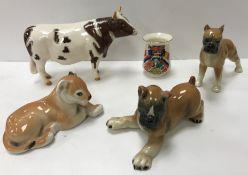 A collection of various animal figures including Beswick "CH Whitehill Mandate" bull (horns chipped