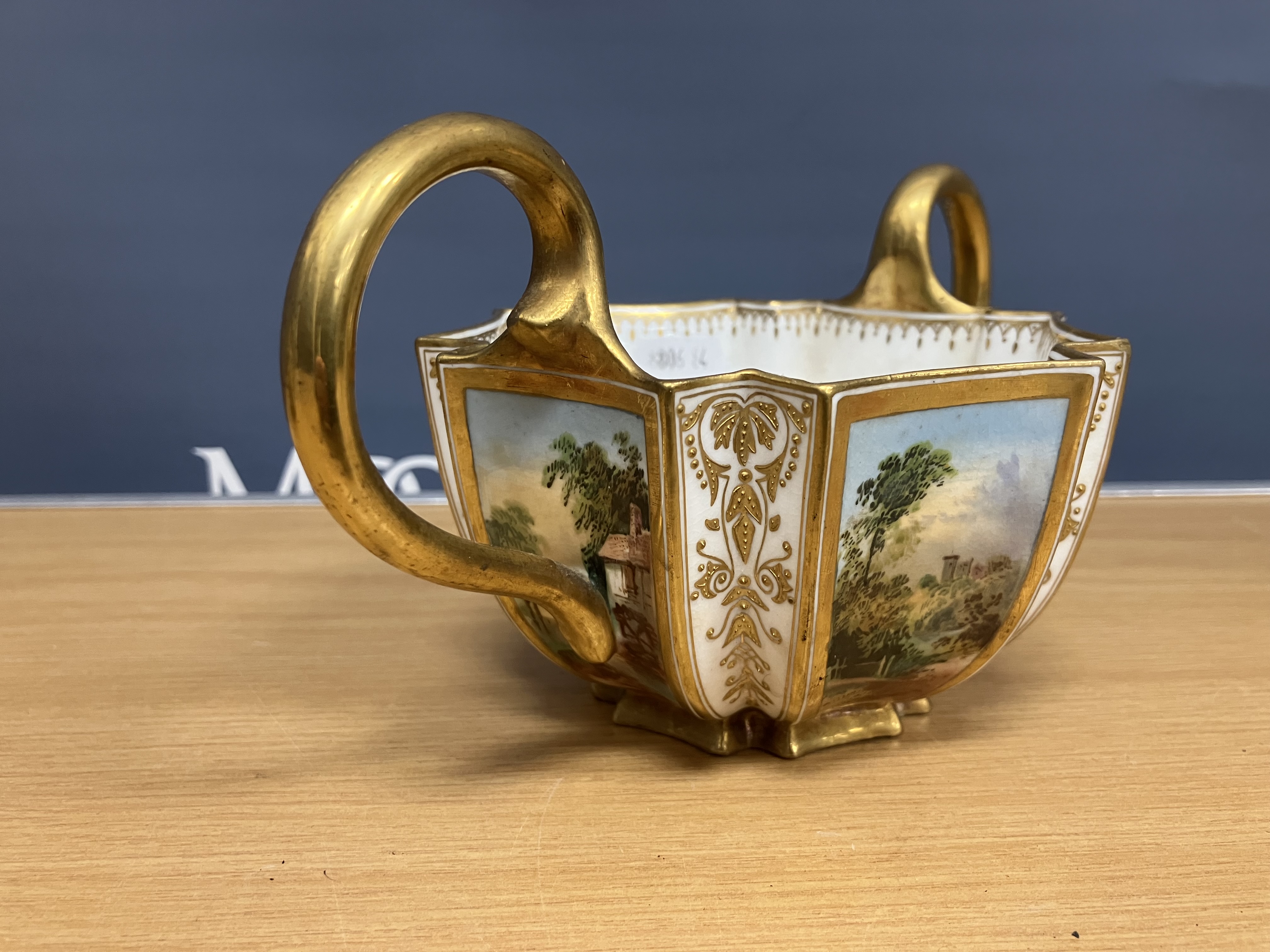 A pair of Coalport hexagonal two-handled bowls, each panel decorated with a landscape scene 10. - Image 36 of 46