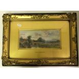 ATTRIBUTED TO MYLES BIRKET-FOSTER “River landscape with figure in foreground and cottages and