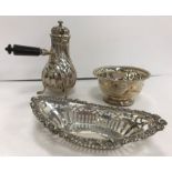 A silver boat-shaped pierced bonbon dish,