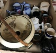Three boxes of miscellaneous decorative china wares to include various Victorian and later lustre