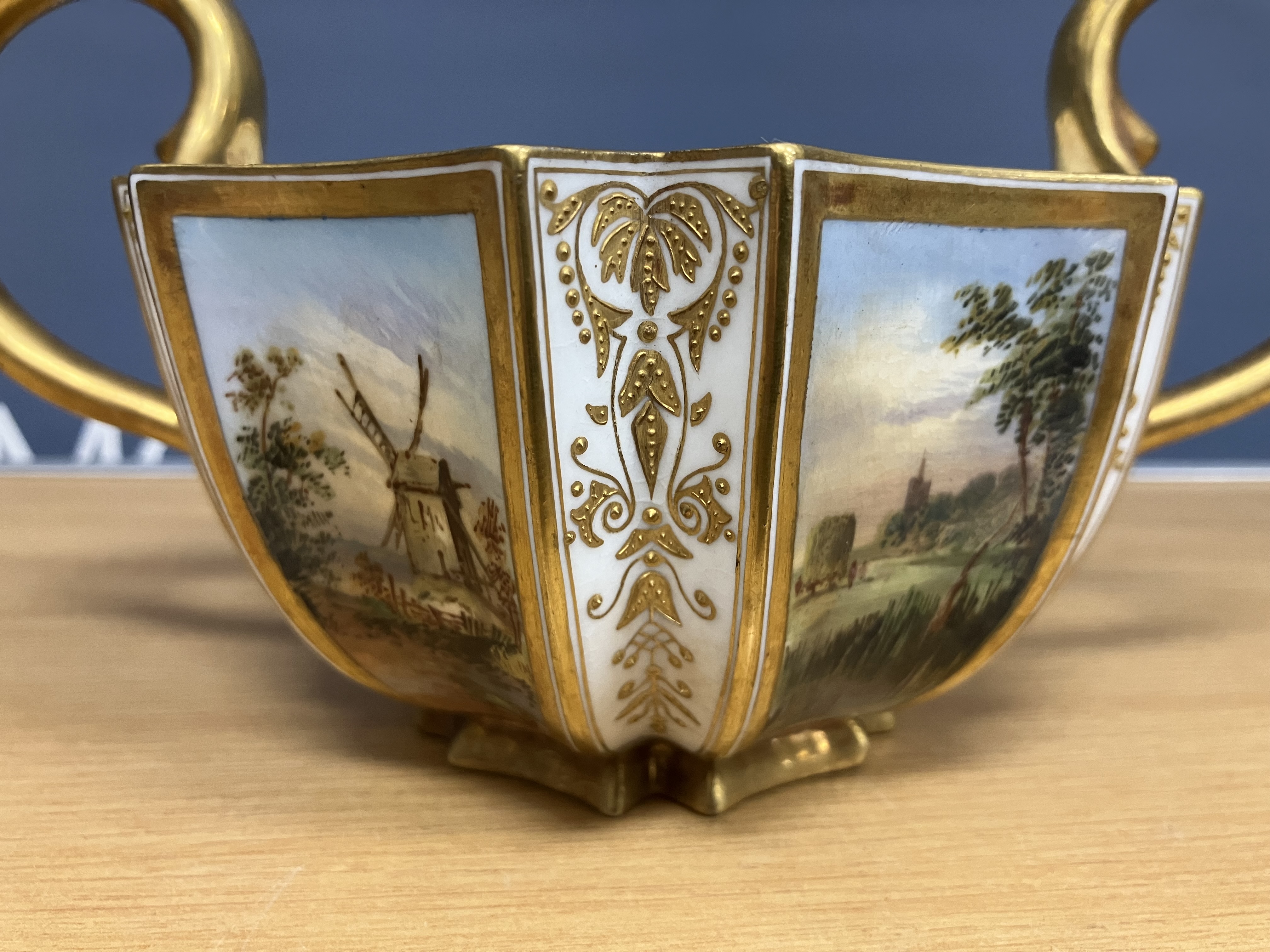 A pair of Coalport hexagonal two-handled bowls, each panel decorated with a landscape scene 10. - Image 40 of 46