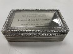 A George IV silver presentation snuff box of rectangular form,