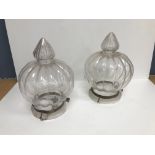 A set of four glass hanging lanterns of gourd form CONDITION REPORTS One of the