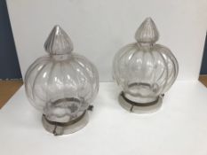 A set of four glass hanging lanterns of gourd form CONDITION REPORTS One of the