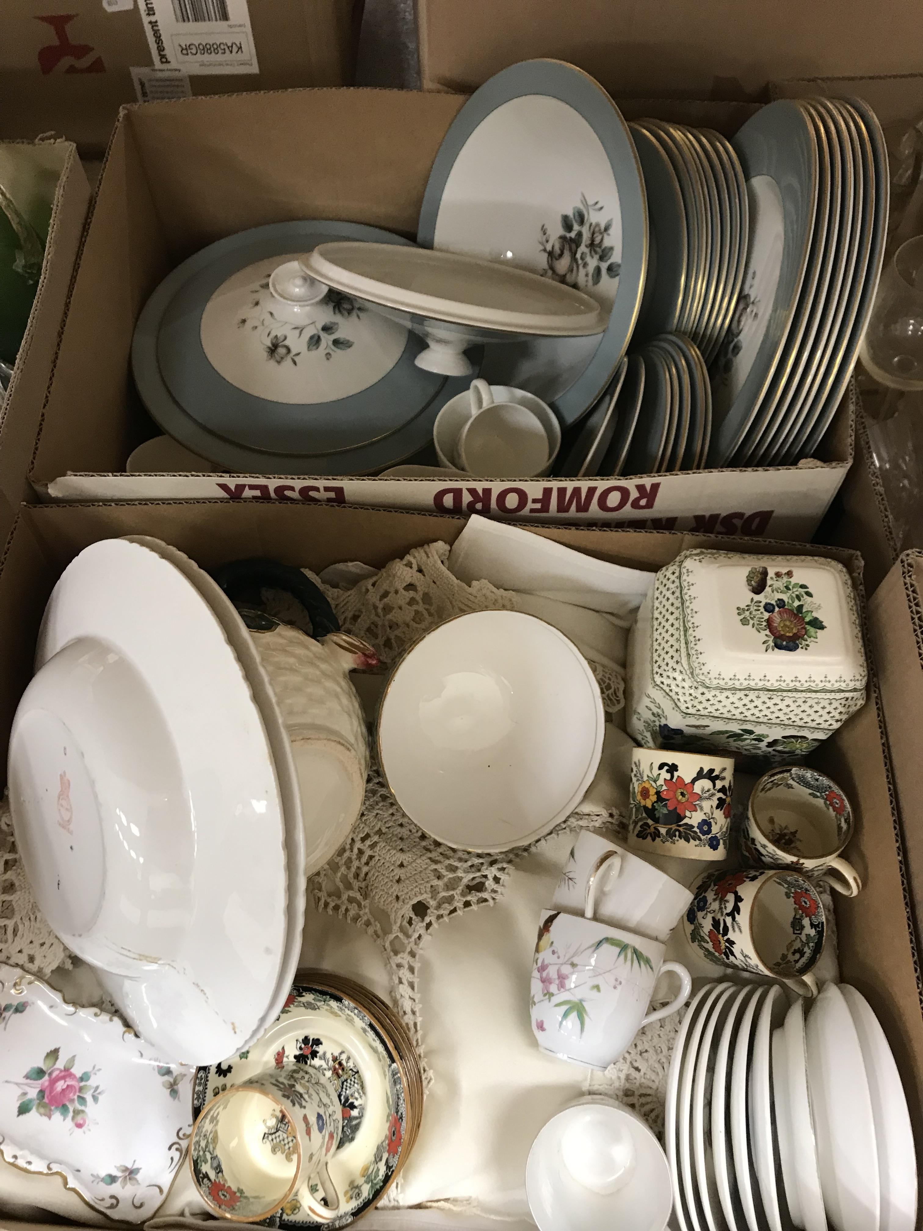 Six boxes of assorted china and glass to include decanters, drinking glasses, - Image 2 of 4