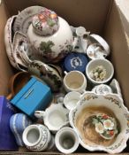 A box containing various Mason's ironstone, to include large ginger jar,