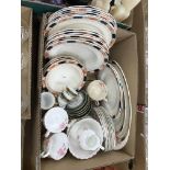 A box of assorted china wares to include Limoges cabinet cups and saucers