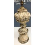 A grey veined white marble pedestal table lamp,