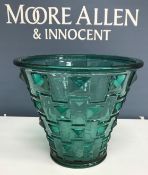 An Orrefors turquoise glass vase designed by Simon Gate, marked to base with moulded mark, 16.