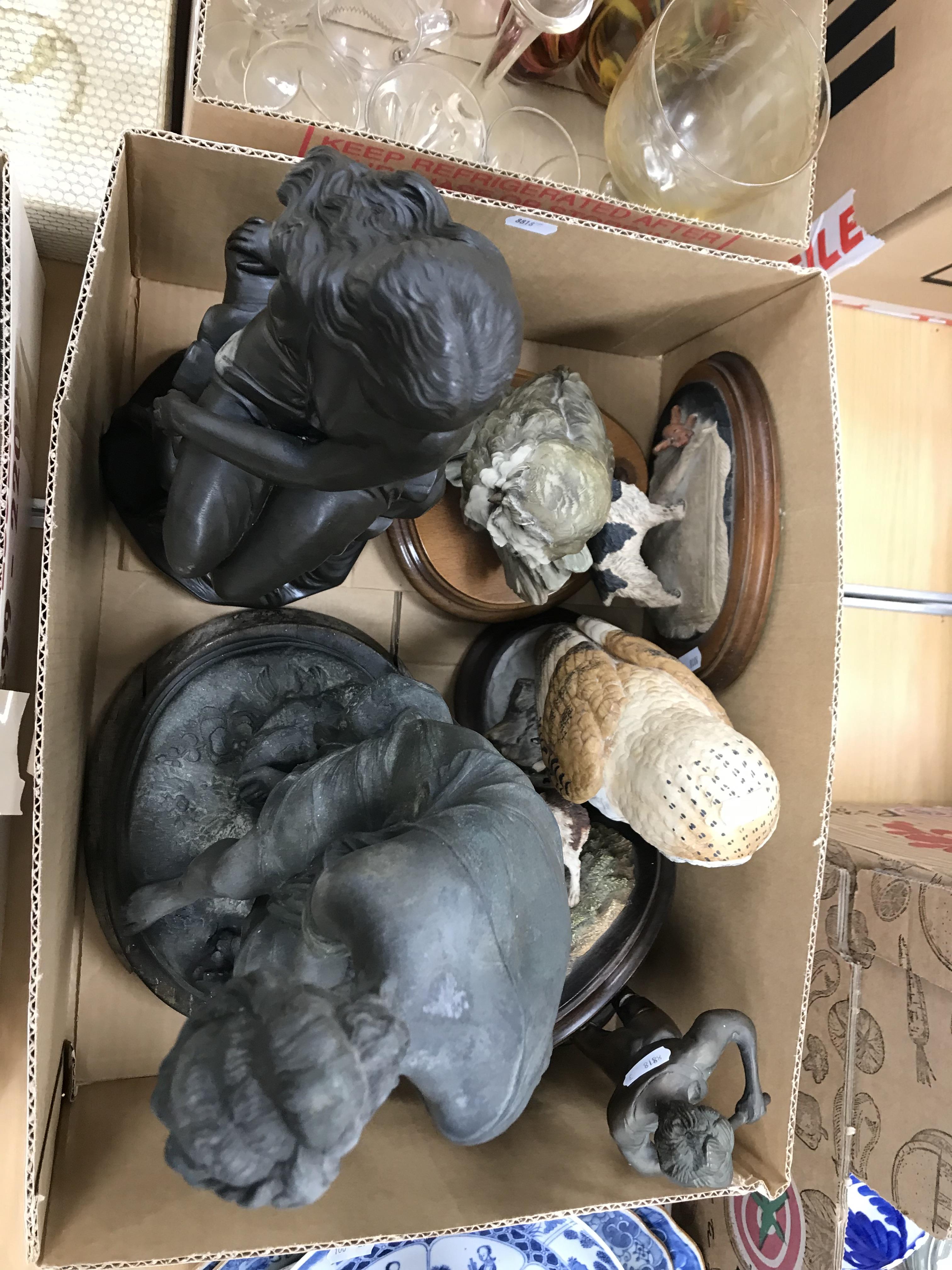 Two boxes of sundry decorative items to include a large collection of decorative stone eggs - Image 2 of 2
