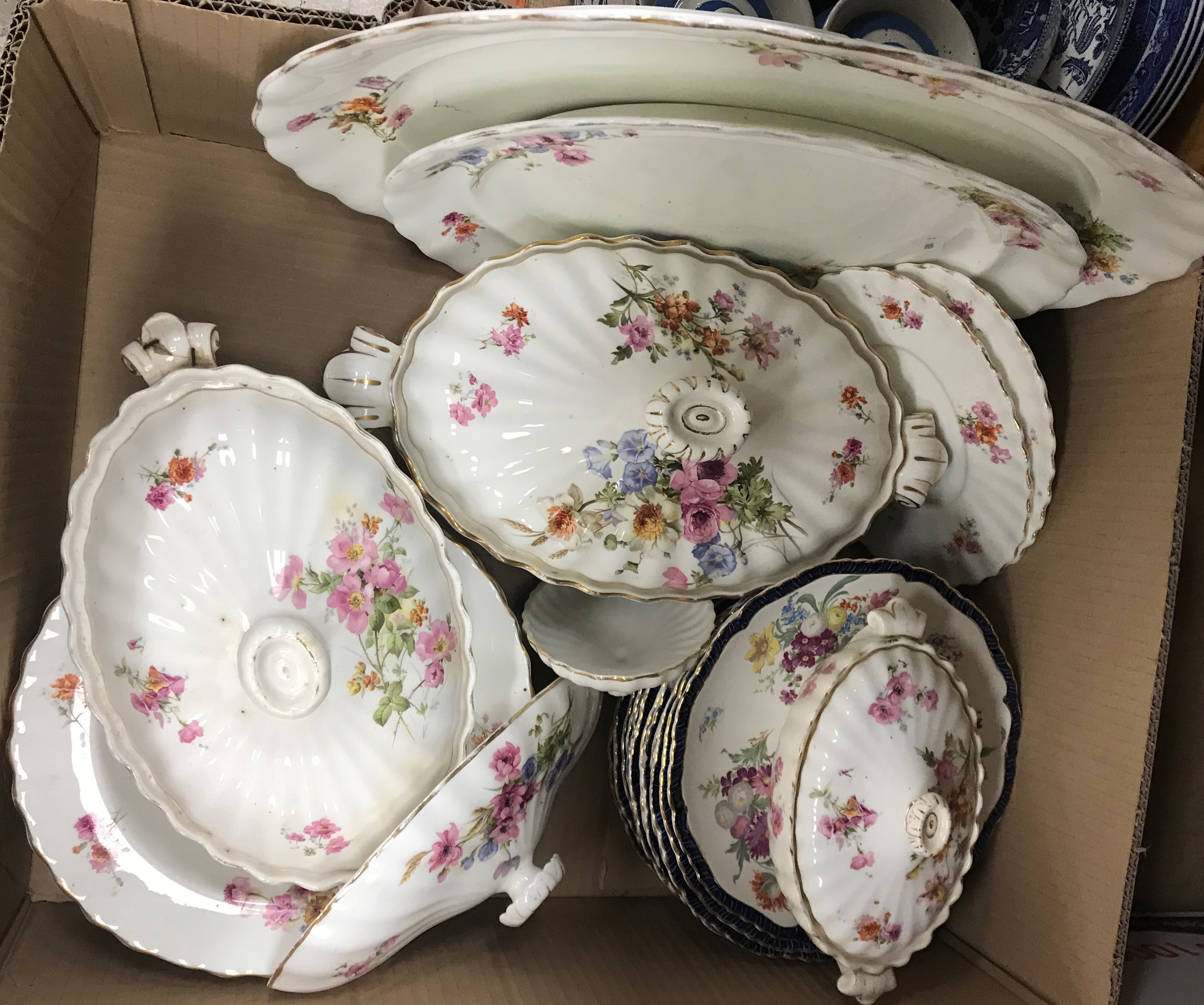 Four boxes of china ware to include various tea and dinner wares including Aynsley Cottage Garden, - Image 4 of 4