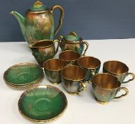 A Carlton ware "Vert Royale" coffee set comprising six cups and saucers, coffee pot,