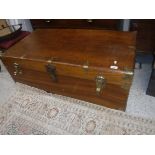 A late 19th / early 20th Century American teak brass bound trunk (locked - no key),