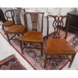 Three various Provincial Chippendale mahogany framed dining chairs and a Victorian balloon back