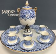 A Copeland Spode blue and white transfer decorated and gilt lined coffee set comprising six coffee