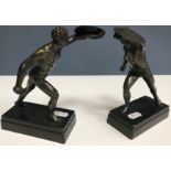 AFTER AGASIAS "The Borghese Gladiator" a bronzed metal figure on a plain rectangular plinth base