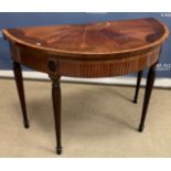 A 19th Century mahogany and inlaid card table of demilune form,