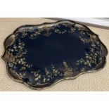A Victorian black lacquered and Japanned papier-mâché tray of large proportions by B.
