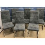 A set of six modern grey upholstered chrome framed high back dining chairs 44 cm wide x 103 cm high