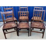 Four 19th Century Provincial oak slat back dining chairs with panel seats on square tapered legs