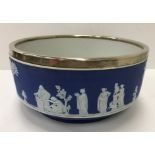 A Wedgwood blue Jasper dip fruit bowl with Classical figure decoration and EPNS rim,