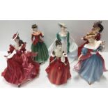 A collection of five various Royal Doulton figurines including "Holly" (HN3647),