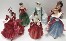 A collection of five various Royal Doulton figurines including "Holly" (HN3647),