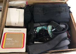 Three boxes of assorted photographic equipment to include ceramic trays,