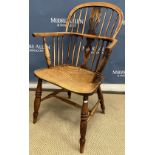 A 19th Century Thames Valley ash, beech and elm stick back elbow chair,