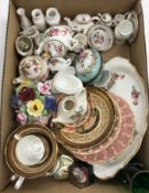 A box containing assorted ornamental china wares, etc.