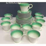 A Shelley Art Deco style coffee set with green lined and grey outlined decoration (pattern 12323)