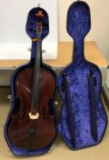 A Gerhard Meinel cello together with a Swiss "Allegro" bow and another similar "Stentor" bow and