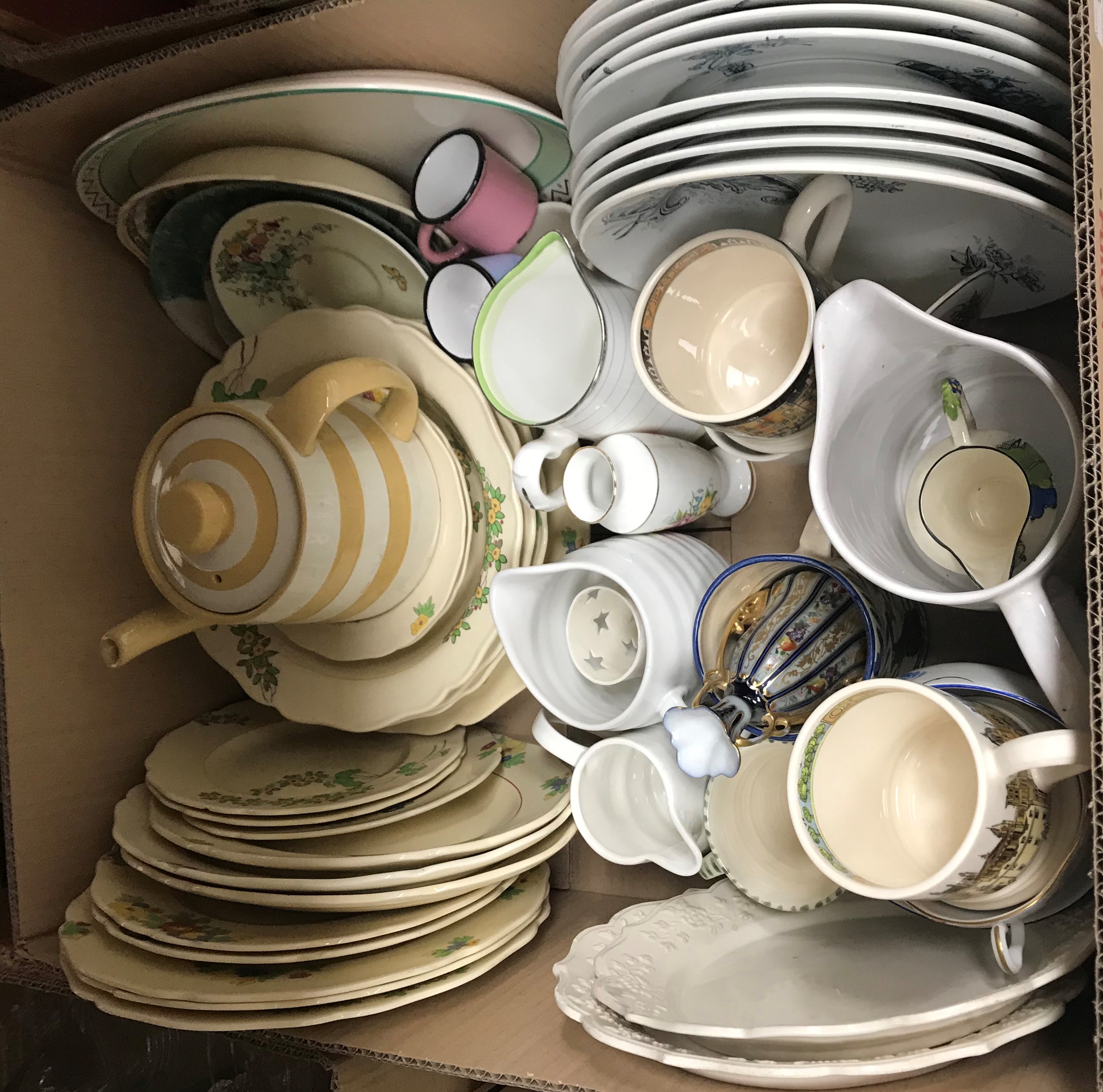 A box of assorted china wares to include an Emma Bridgewater "Lovely Oxford" mug and an Emma