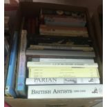 Three boxes of assorted books on antiques, art, collectables, etc.