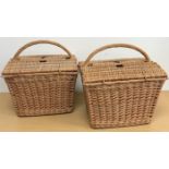 Two modern wicker picnic baskets with double rising lids 50 cm x 42 cm x approx.